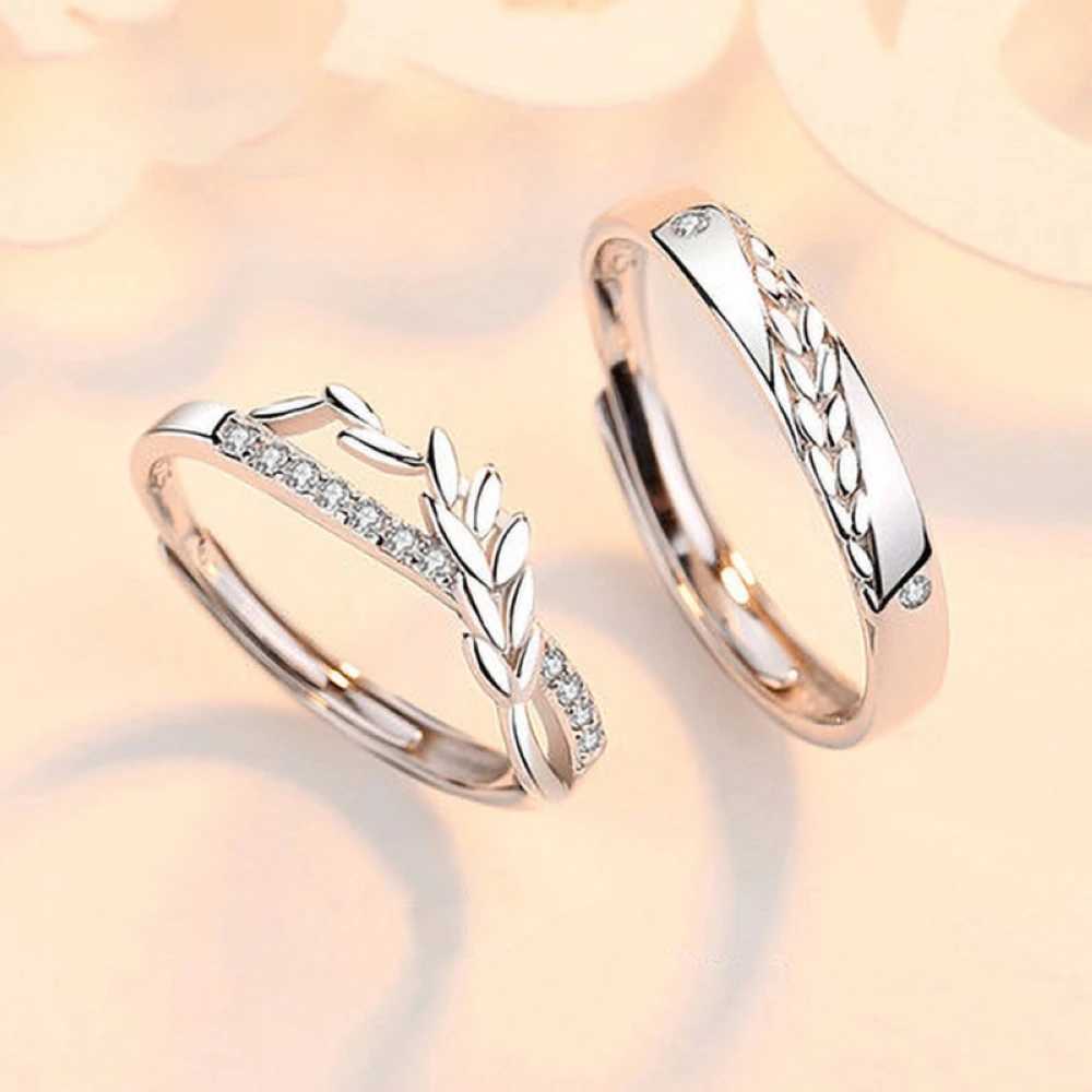 Copper plated platinum wheat ear crystal overlay with adjustable opening size couple ring mens finger jewelry wholesale W240925