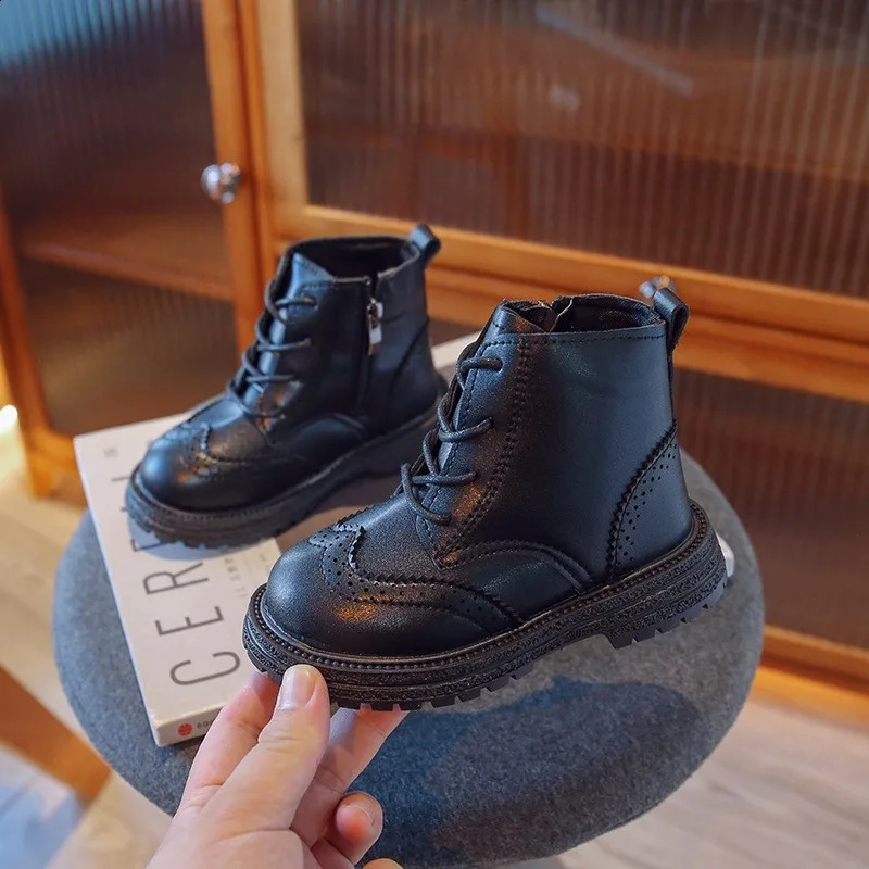 Autumn Boys Winter Fashion Boots British Style Short Baby Girls Ankle Childrens Pu Leather Sports Shoes 240925