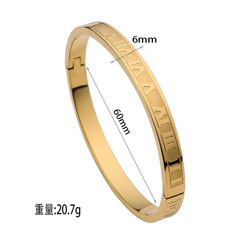 Simple Stainless Steel Greek Numerals Gold Color Cuff Bangles Roman Language Fashion Open Buckle Bracelet Fashion Women JewelryX240925