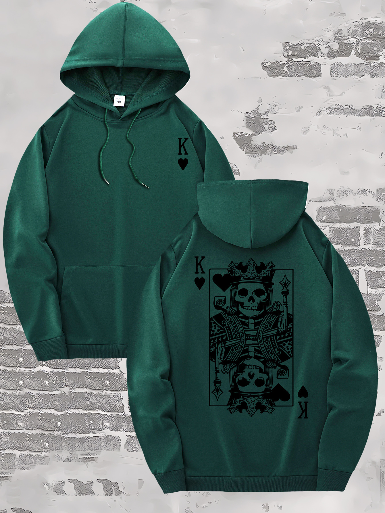 Poker K Graphic Print, Men's Stylish & Trendy & Cozy Long Sleeve Hoodie, Versatile Hooded Sweatshirt For Autumn & Winter Daily Wear