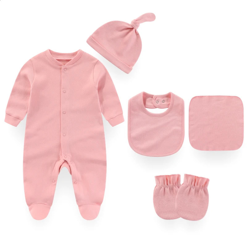Solid color pajama set of 5 ly born jumpsuits made cotton for baby girls spring unisex jumpsuit boys autumn clothing 240925