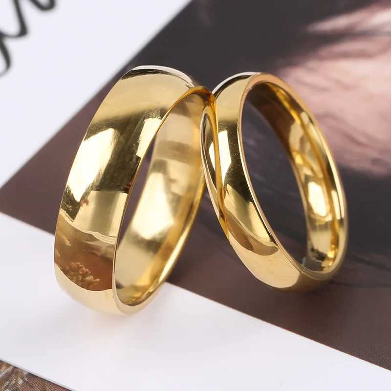 Fashionable and Simple Gold Plated Gloss Ring Classic Couple Banquet Exquisite Jewelry W240925