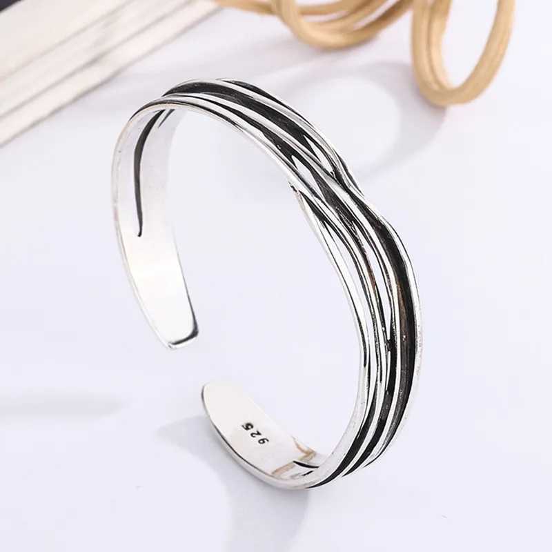 New Retro Wave Braided Bracelets 925 Sterling Silver Jewelry Personality Geometric Exquisite Opening Bangles SL037X240925