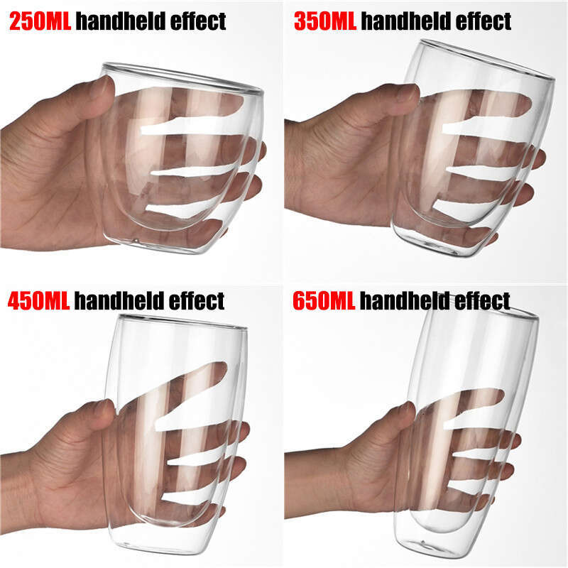 1-6Pcs 80-650Ml Double Wall Clear Handmade Heat Resistant Tea Cups Healthy Drink Coffee Milk Mug Insulated Shot Glass Gift