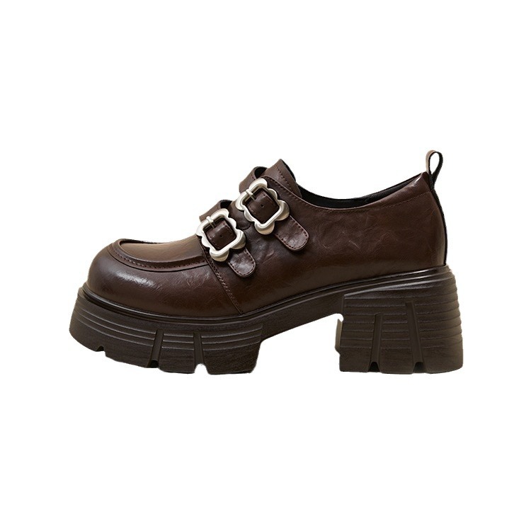Retro Platform Small Leather Shoes Women's 2024 New Belt Buckle Heightened Casual Shoes Free shipping