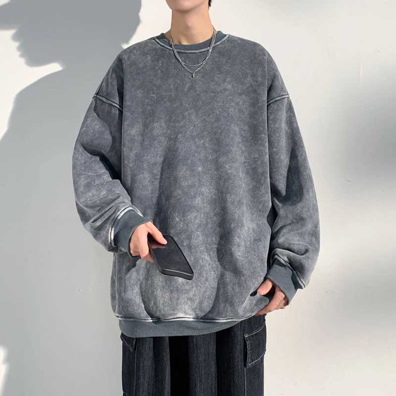 New Autumn Round Neck Washed Mens Hoodie Sweatshirt Couple Long Sleeve Loose Europe and America Street Boy Pullover SweaterX240925