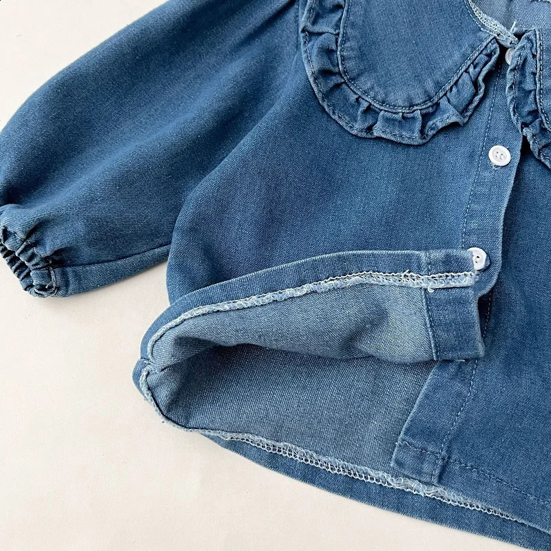 Spring Girls Set denim cardigan sweater hemshort skirt set solid color girls casual fashion ruffled topdenim 240925