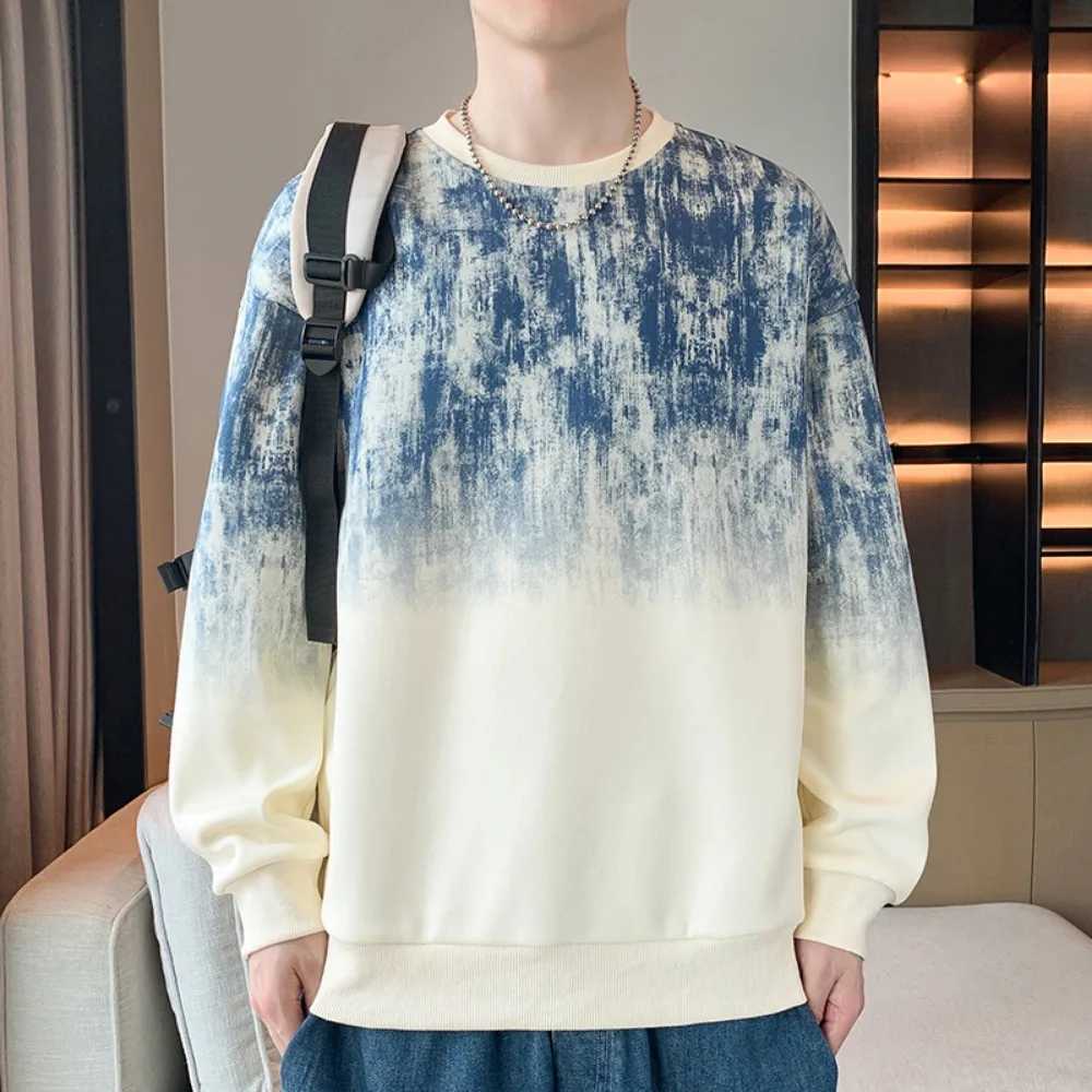 Mens Spring and Autumn Sweatshirt Cool Tie Dye Long Sleeve Shirts Stylish Men Fashion Streetwear Round Neck Sweatshirts PulloverX240925