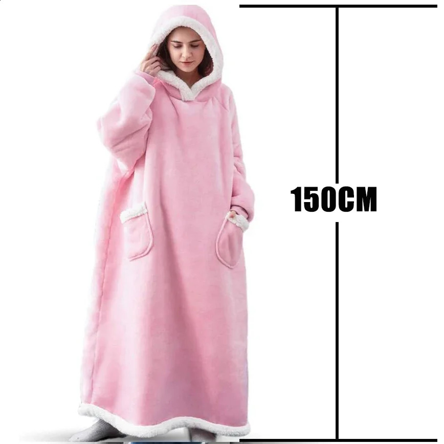 Winter Hoodies Sweatshirt Women Men Pullover Fleece Giant TV Oversized Long Flannel Blanket with Sleeves 240920