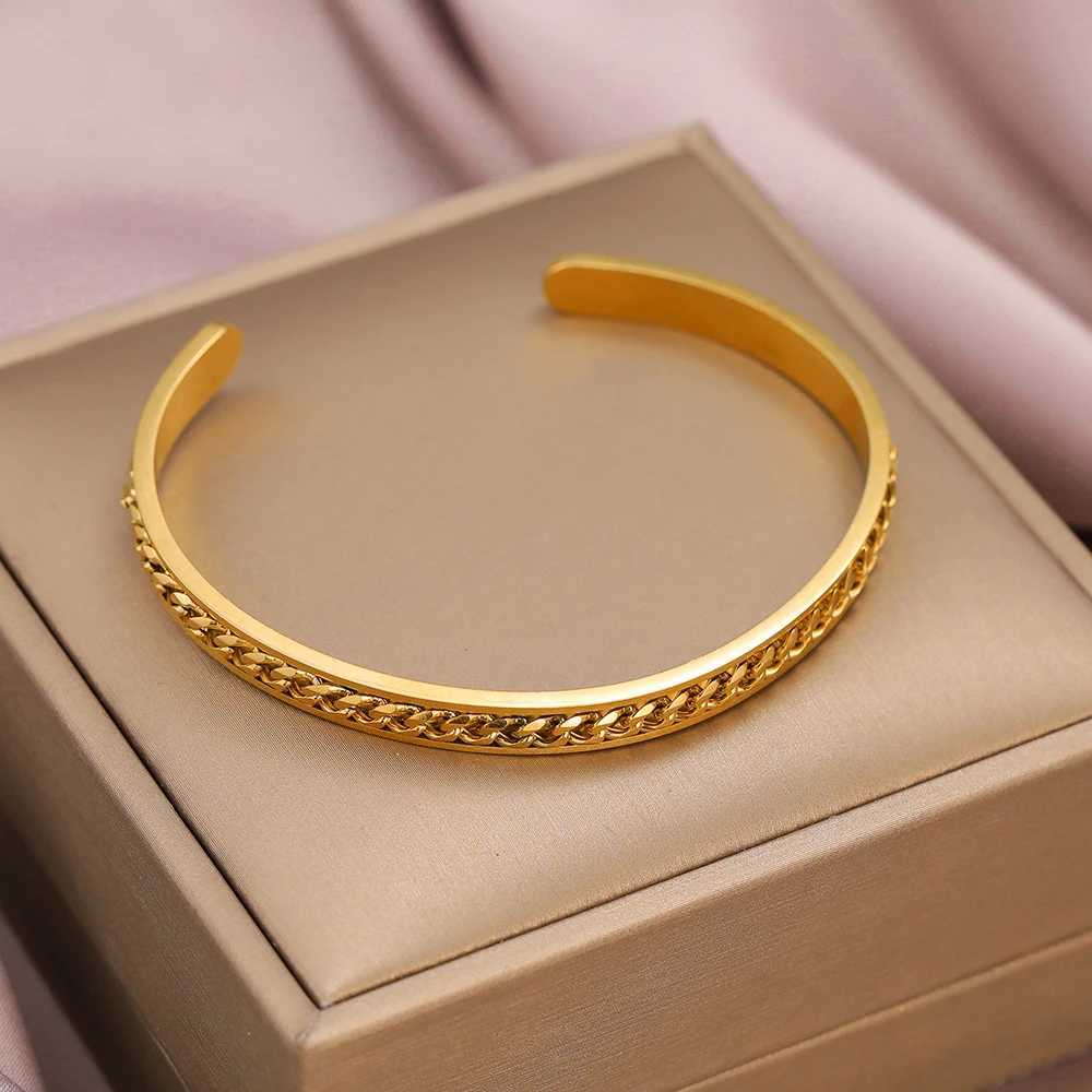 Stainless Steel Bracelets Fashion Minimalist Male Chains Adjustable Open Bangles Trendy Fine Bracelet For Women Jewelry GiftsX240925