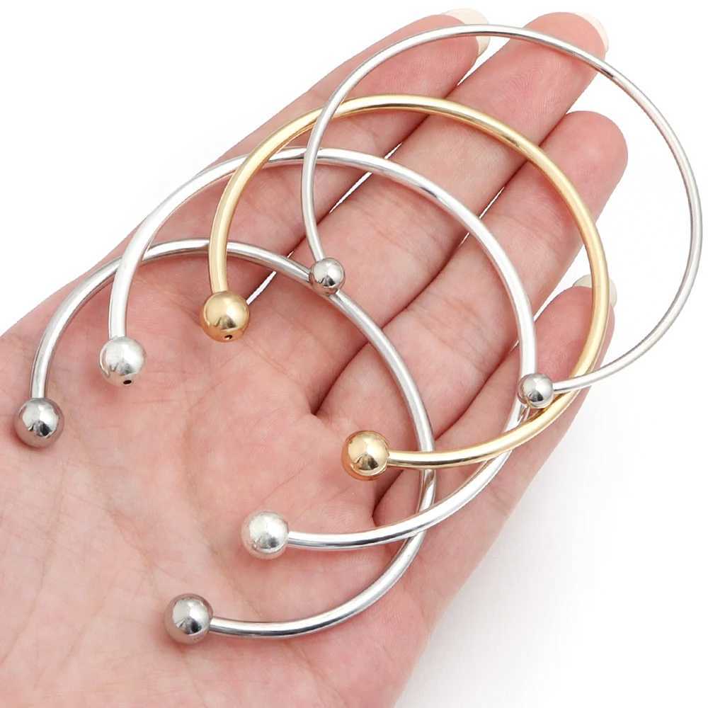 1pcs Fashion Adjustable Opening Bangle Ball Head Polishing With Thread Stainless Steel Bracelet For DIY Jewelry Making GiftsX240925