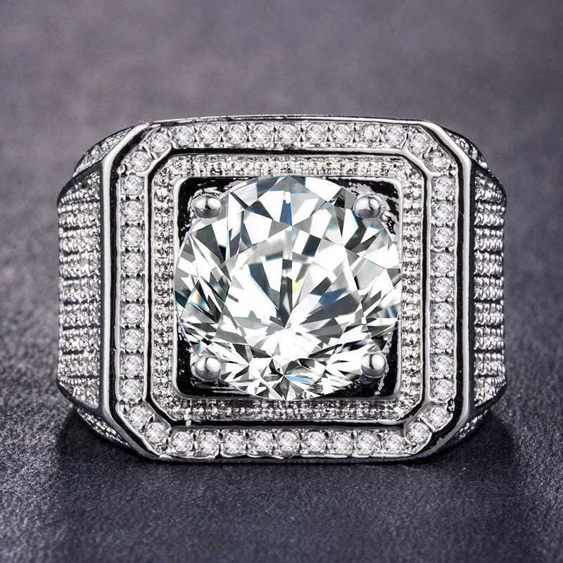 Milangirl Big Hip Hop Rhinestone Mens Out Bling Square Ring Pave Set CZ Wedding Engagement Ring Top Quality W240925
