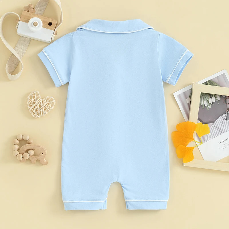 Visgogo baby pajama jumpsuit with collar short sleeved button pocket bodysuit 240925