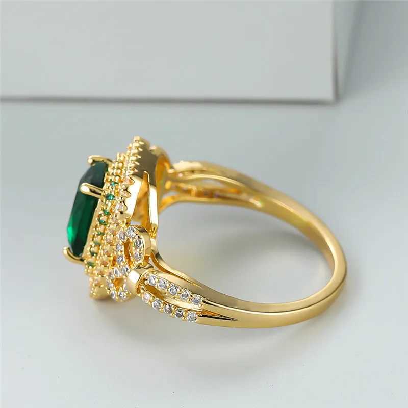 Green zircon square stone ring womens luxury crystal engagement ring classic gold wedding ring womens minimalist band W240925