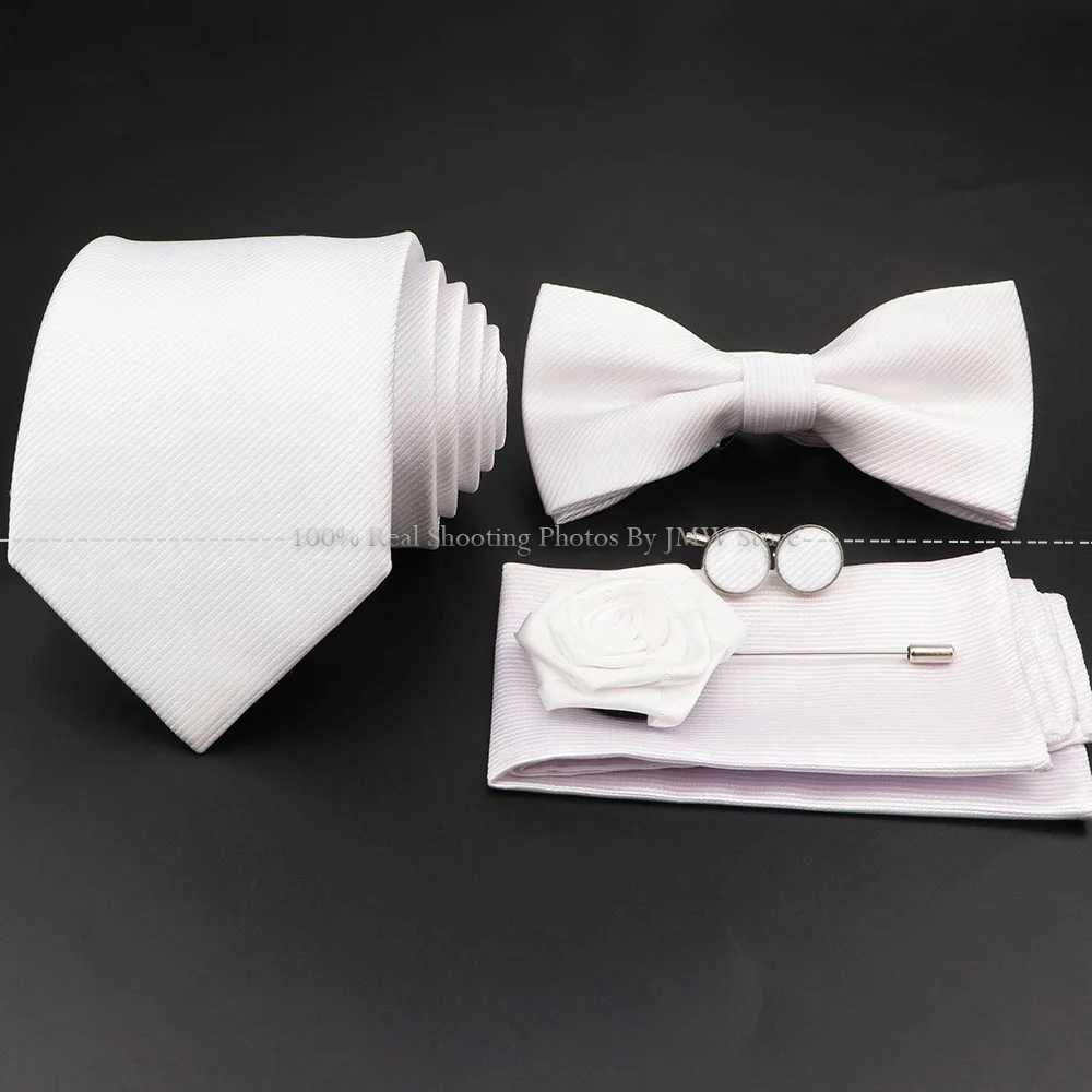 Hot S Red Blue Tie Set Polter Slim Striped Necktie Bowtie Cufflink Brooch For Gro Suit Wedding Cravat Shirt Accessory Y240925