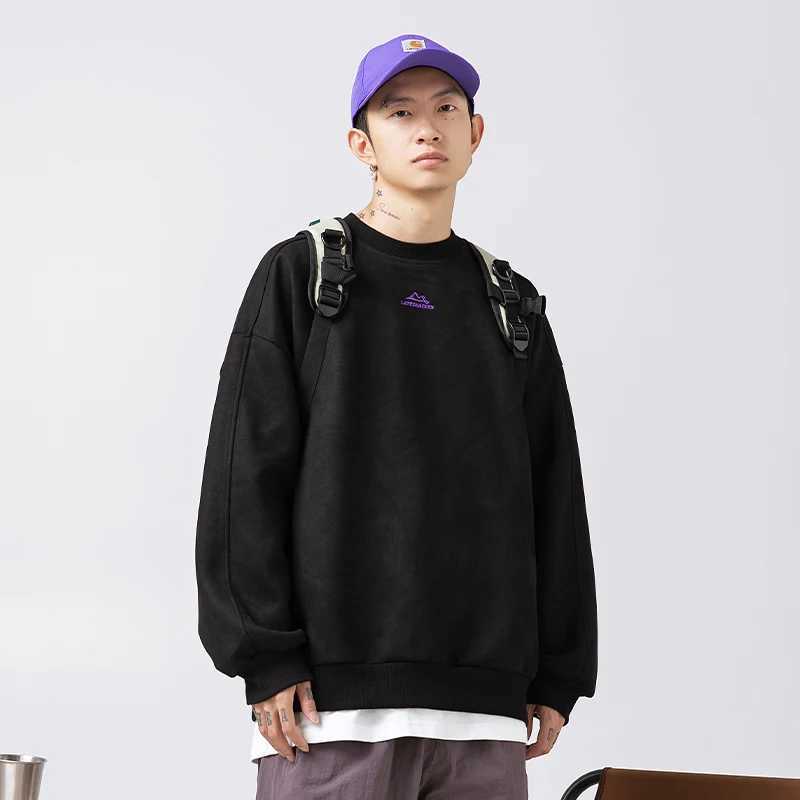 350g Suede Round Neck Sweatshirt for Men Spring New Japanese Style Heavyweight Branded Loose Fit Embroidered Top OuterwearX240925