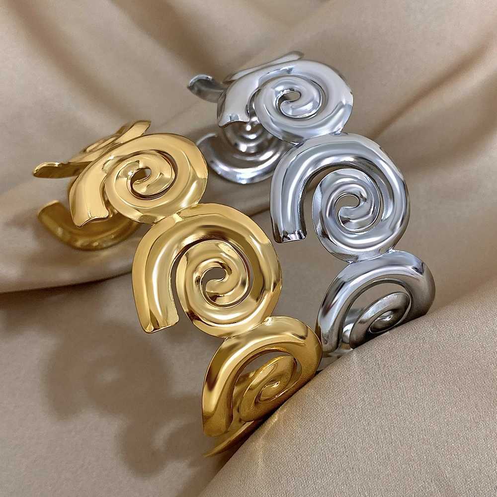 Stylish Stainless Steel Spiral Cuff Bracelet For Women Men Unique Rotating Design Open Cuff Waterproof Jewelry GiftsX240925