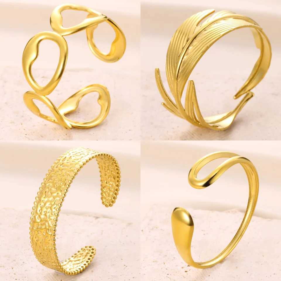 Classic Chunky Leaf Geometry Openning Bangles Bracelet For Women Cuff Bracelet Gold Color Stainless Steel Hand Ornament GiftX240925