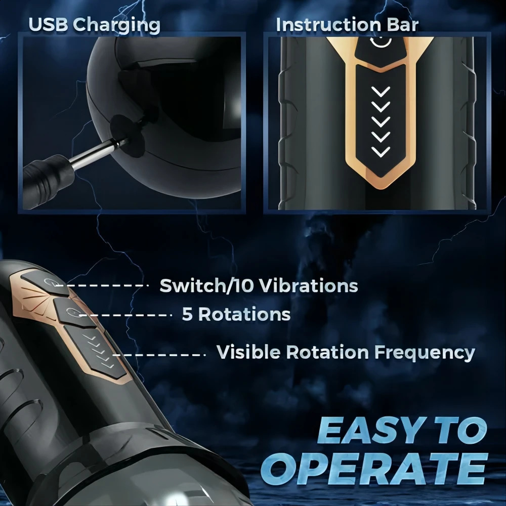 Tornado Masurbator 10 Vibration 5 Rotating Transparent Sleeve Oral Delayed Endurance Masturbation Cup Sex Toy 240914