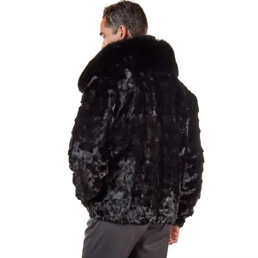 A true mens mink jacket fashionable winter warm bomber jacket with detachable fur collar best-selling in 2024 CL240925