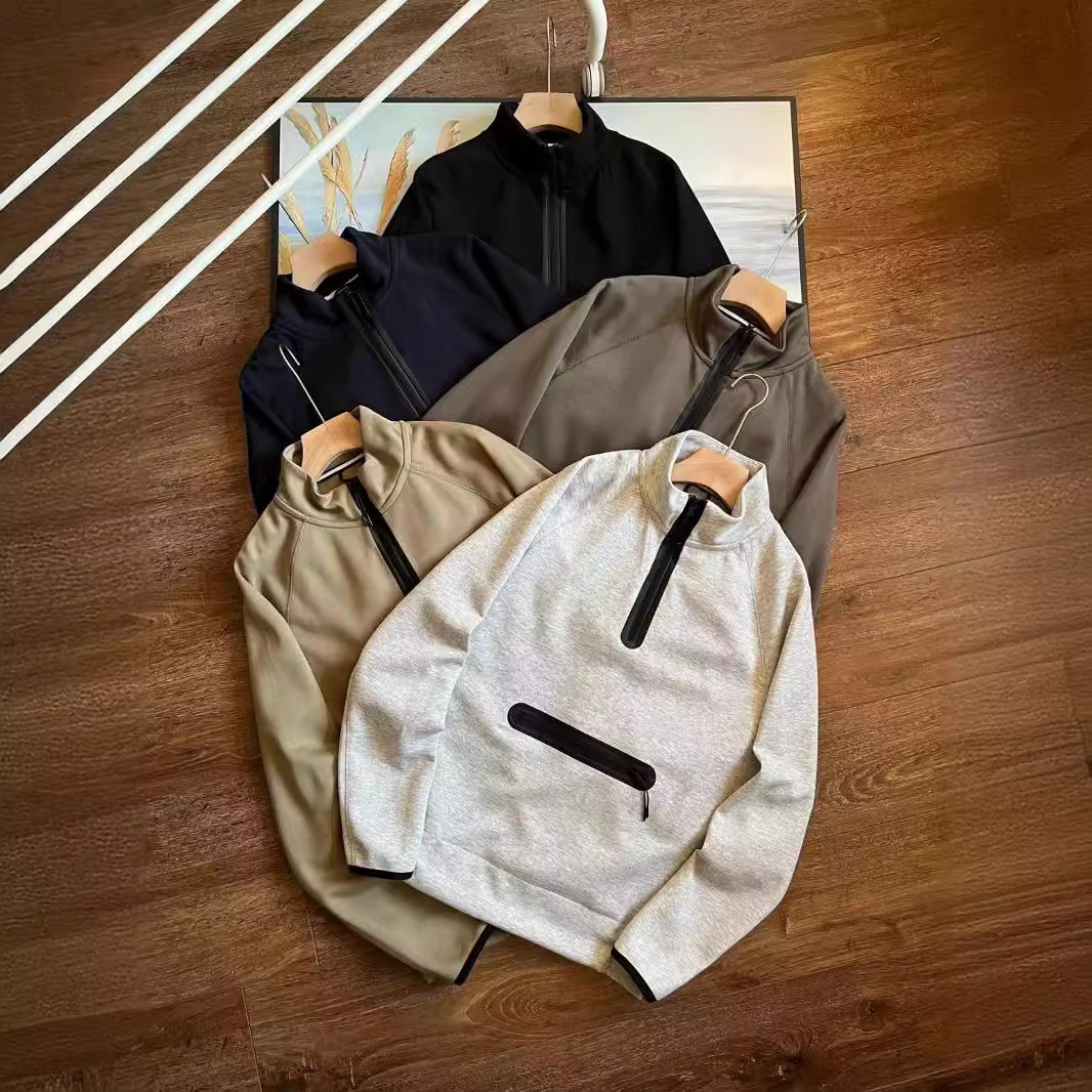 Men's Hoodies & Sweatshirts Grey Cotton Double Sided Hoodie For Men Women Half Zip Pullover Sport Sweatshirts