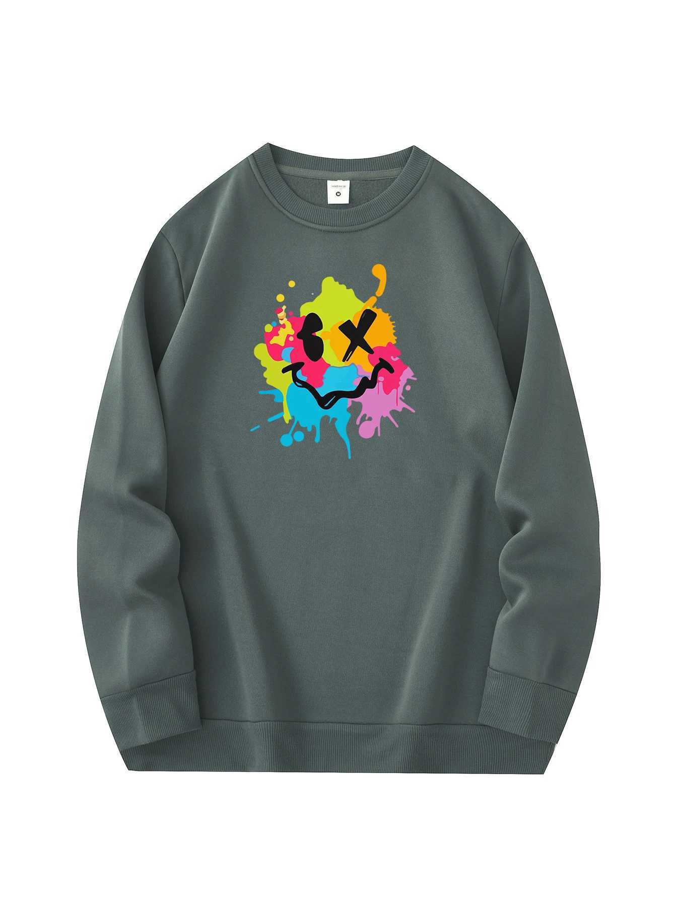 Mens new fashionable round neck sweater casual and daily comfortable round neck sweatshirt pigment printing mens jacketX240925