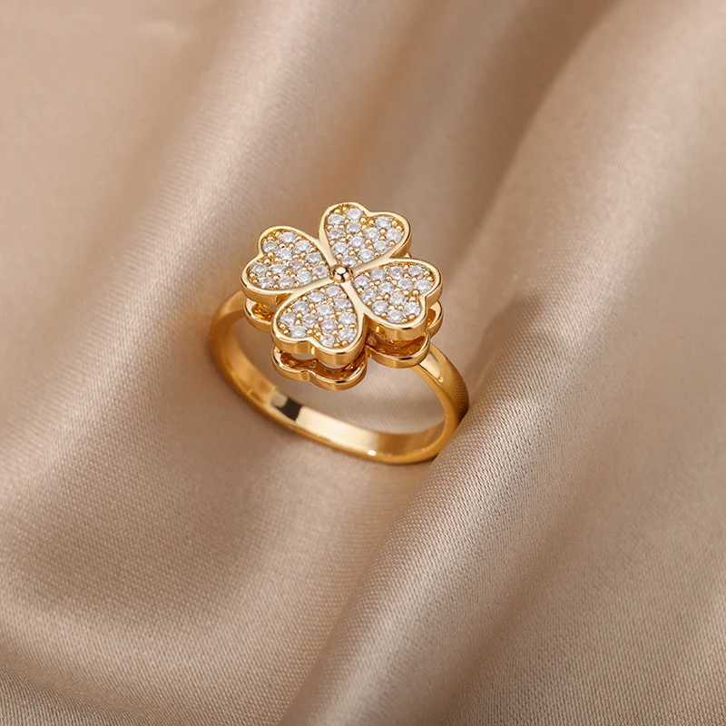 Four Trifolium Rotating Anxiety Rings Suitable for Women Adjustable Stainless Steel Wedding Ring 2024 New Aesthetic Jewelry Gift Anillos W240925