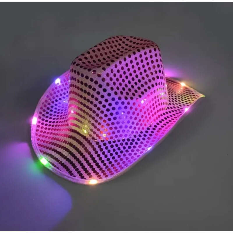 LED Flashing Shinny Cute Hat Light Up Sequin Cowboy Hats Luminous Caps Halloween Christmas Costume Supplies Fy7970 s
