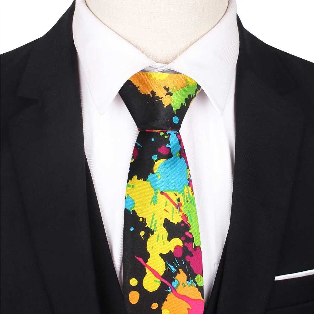Mens tight tie painted printed casual tie slim tie fun and fashionable mens tie Gravata wedding party Y240925