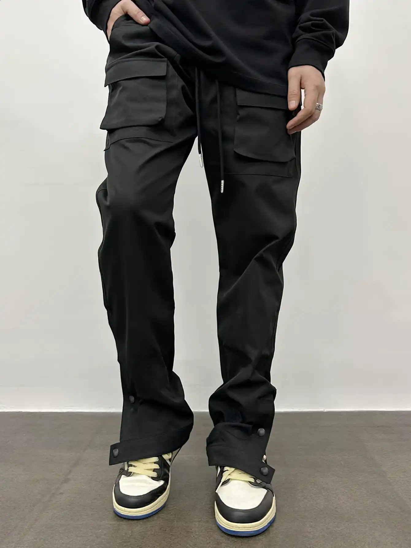 Trendy Drawstring Cargo Pants Mens Multi Flap Pocket Trousers Casual Outdoor Pants Mens Work Pants Outdoors Streetwear 240914