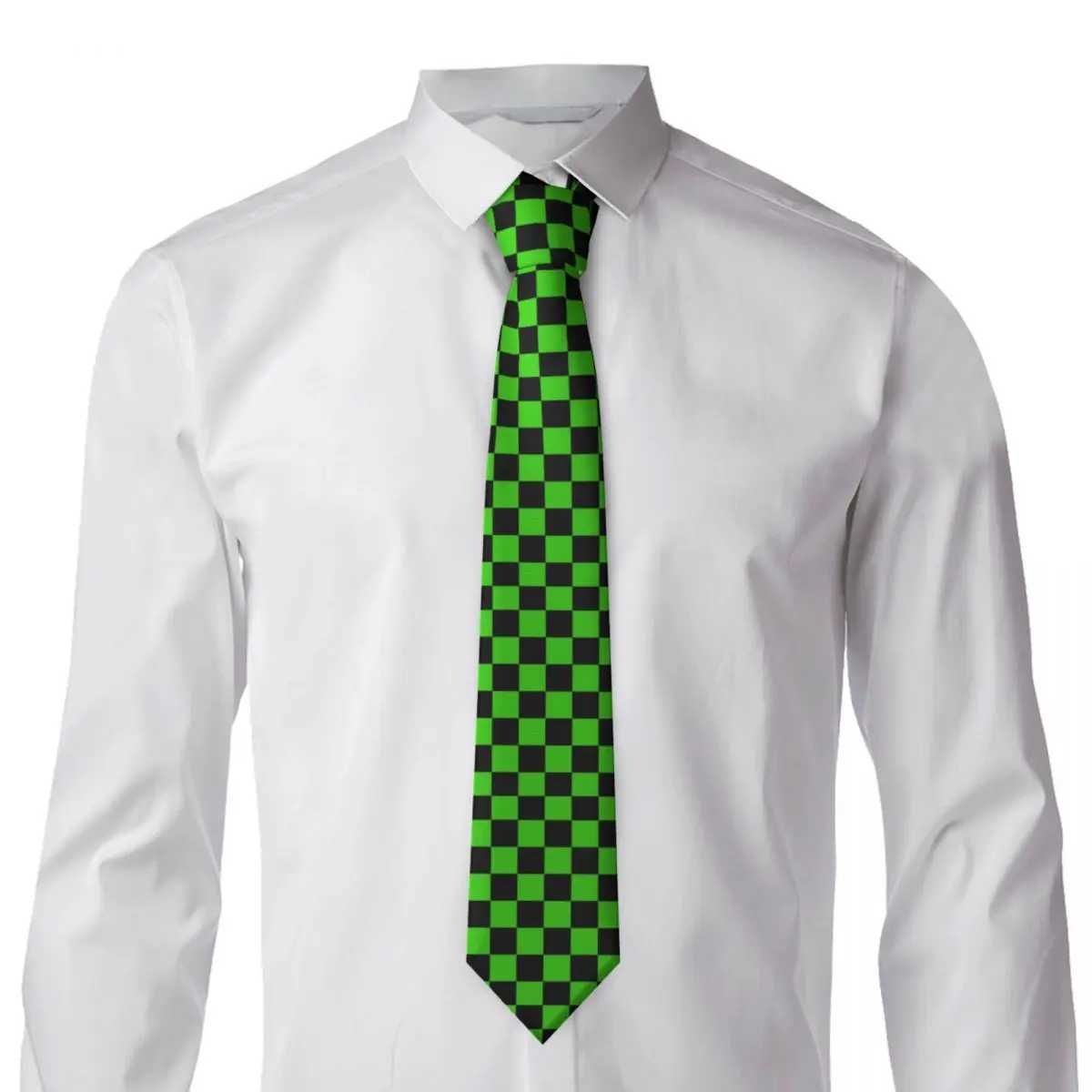 Customized checkered pattern collar mens suit tie green and black checkered board for Thanksgiving Y240925