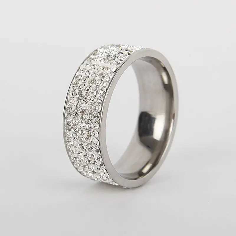 Womens luxury stainless steel ring crystal rhinestone engagement ring band fashion jewelry size 7-12 W240925