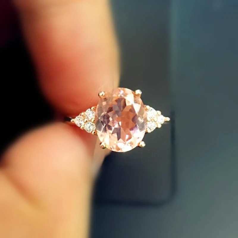 ZN Dainty Pink Oval Crystal Ring Womens Simple Style Engagement Ring Love Ring Womens Fashion Wedding Ring Jewelry Gift W240925