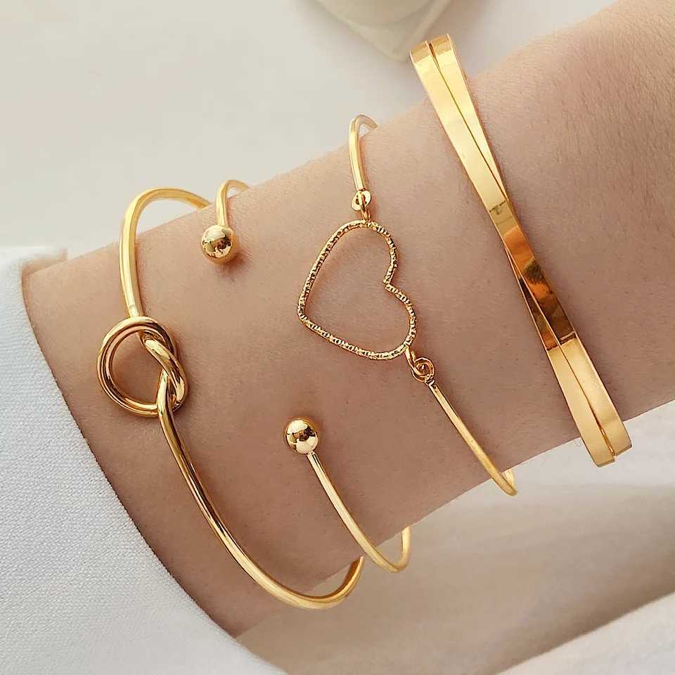 IPARAM Fashion Heart Cross Bracelet for Women Punk Gold Color Open Mouthed Bangle Set Trendy Jewelry Gifts AccessoriesX240925