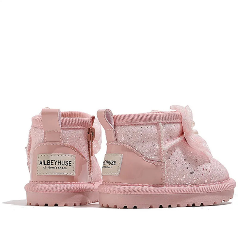 Winter Baby Snow Boots Suitable for Girls Sparkling Bow Warm Plush Childrens Shoes Fashionable Preschool EU 1625 240925