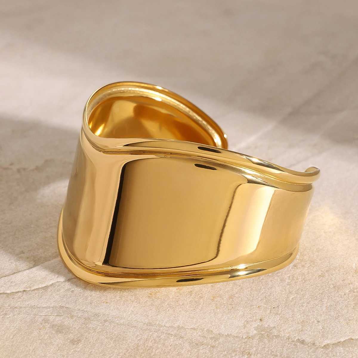 Youthway Minimalist Irregular Exaggerated Glossy Open Bracelet Gold Plated Stainless Steel Waterproof Stylish Bangle JewelryX240925