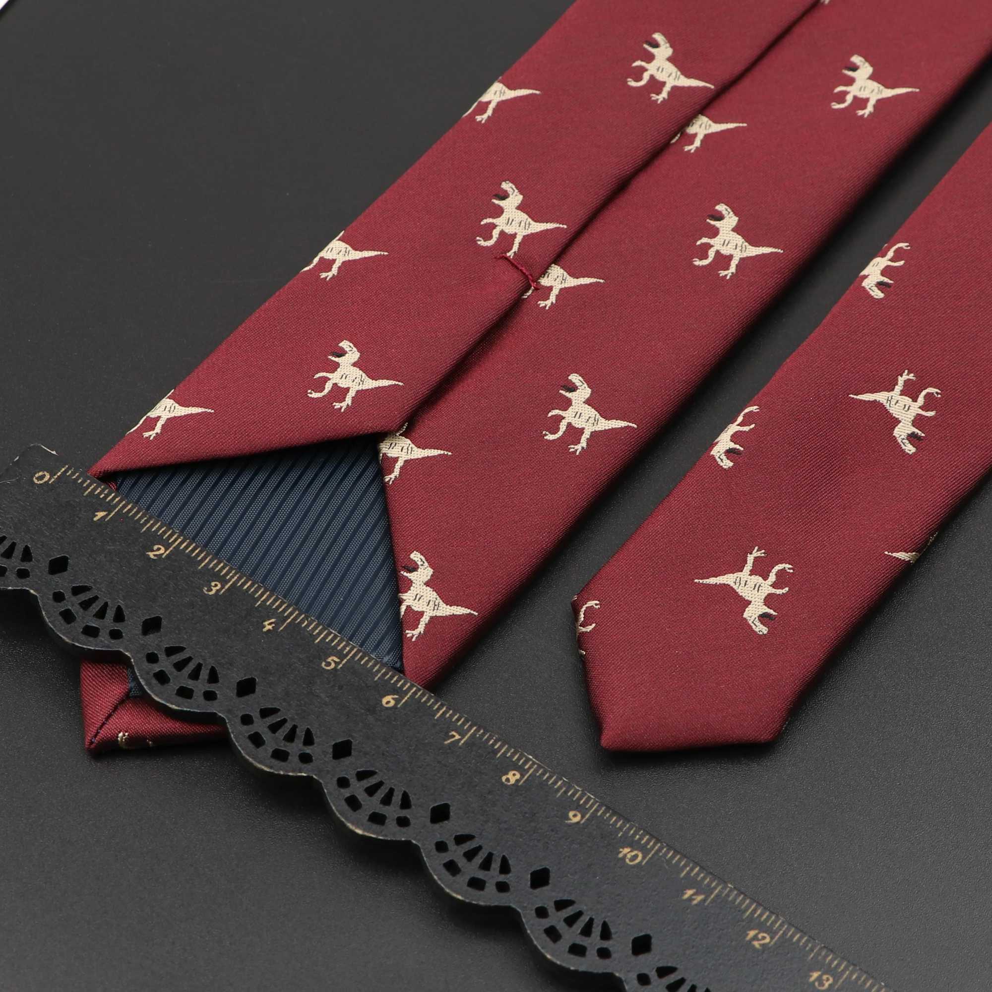 New mens casual tie dinosaur insect pet pattern navy blue wine red pol jacquard tie 6cm ultra-thin daily clothing wedding accessories Y240925