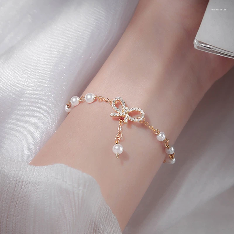 Fashion Charm Bracelets for Women 2024 - Bow Pearls Bracelet, High Quality Crystal, Thin Chain Jewelry 4
