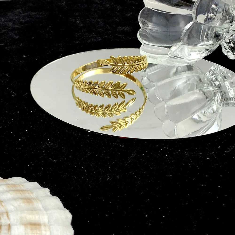Creative Leaf Opening Bracelet for Women Classic Stainless Steel Wheat Ear Shape Adjustable Bangle Wedding Party JewelryX240925