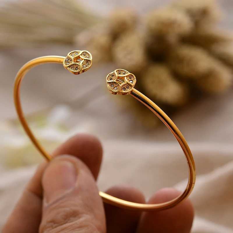 Dubai Gold Color Bangles For Women Men Copper Bracelets Can Open Girly BraceletX240925
