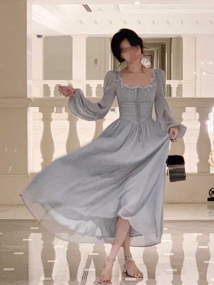 Summer Elegant Fairy Midi Dress Women Causal Long Sleeve Vintage Party Dress Female Ruffles One Piece Dress Korean Chic Y2k M240924