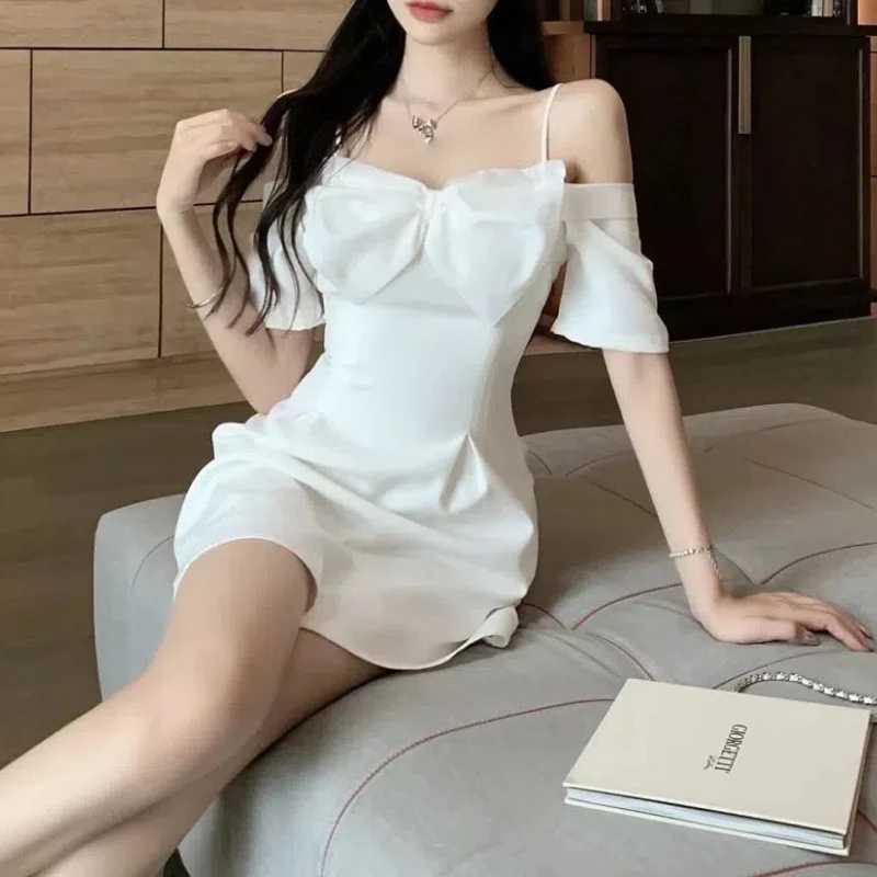 Summer Womens Clothing Pullover Solid Color Camisole Bow Embroidered Flares Office Lady Elegant A-Line Knee Dresses Skirts M240924