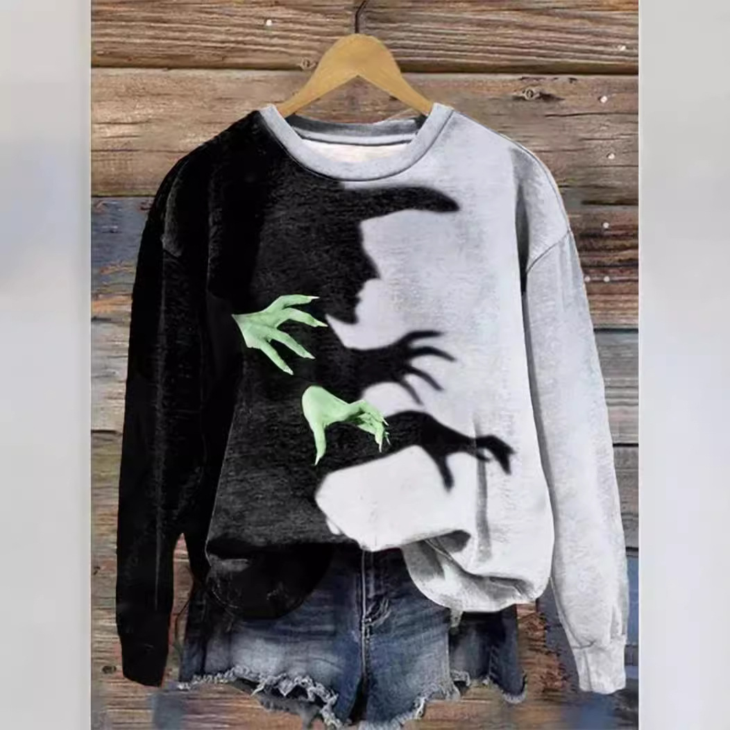 Plus Size Round Neck Halloween Witch 3D Sweatshirt for Women dh5727163