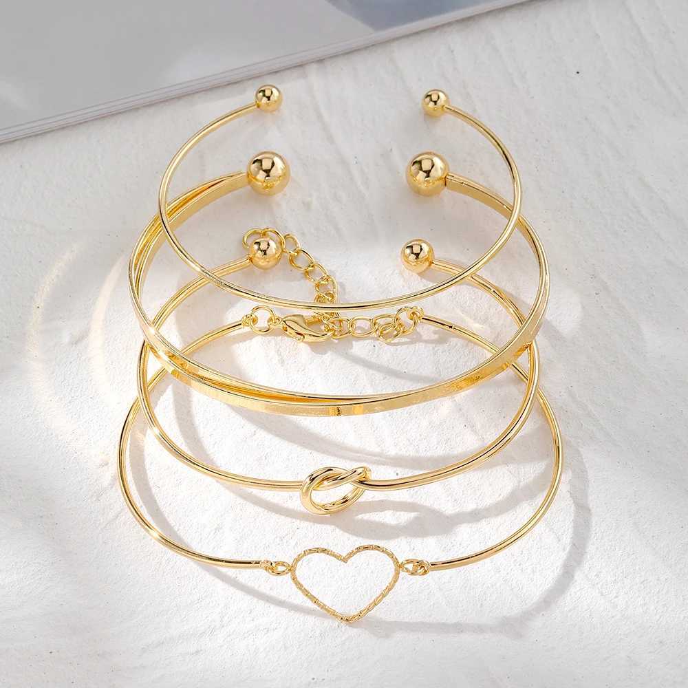 IPARAM Fashion Heart Cross Bracelet for Women Punk Gold Color Open Mouthed Bangle Set Trendy Jewelry Gifts AccessoriesX240925