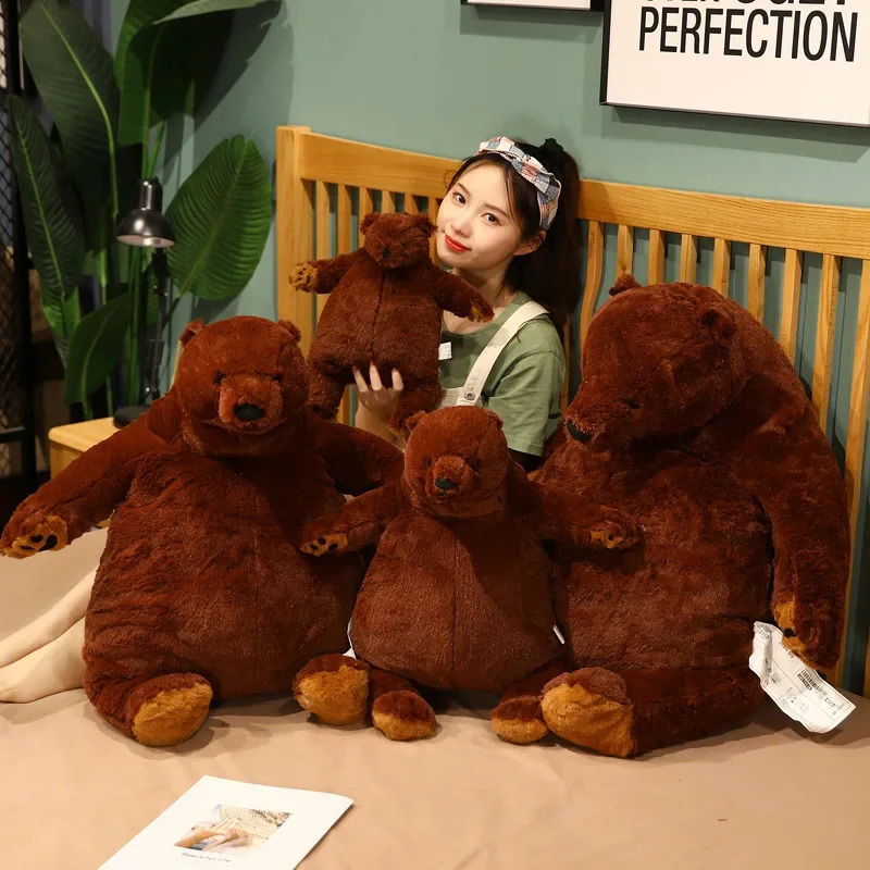 Keylid 40cm100cm Simulated Brown Bear Giant Plush Teddy Toy Stuffed Animal Soft Cushion Birthday Gift 240925