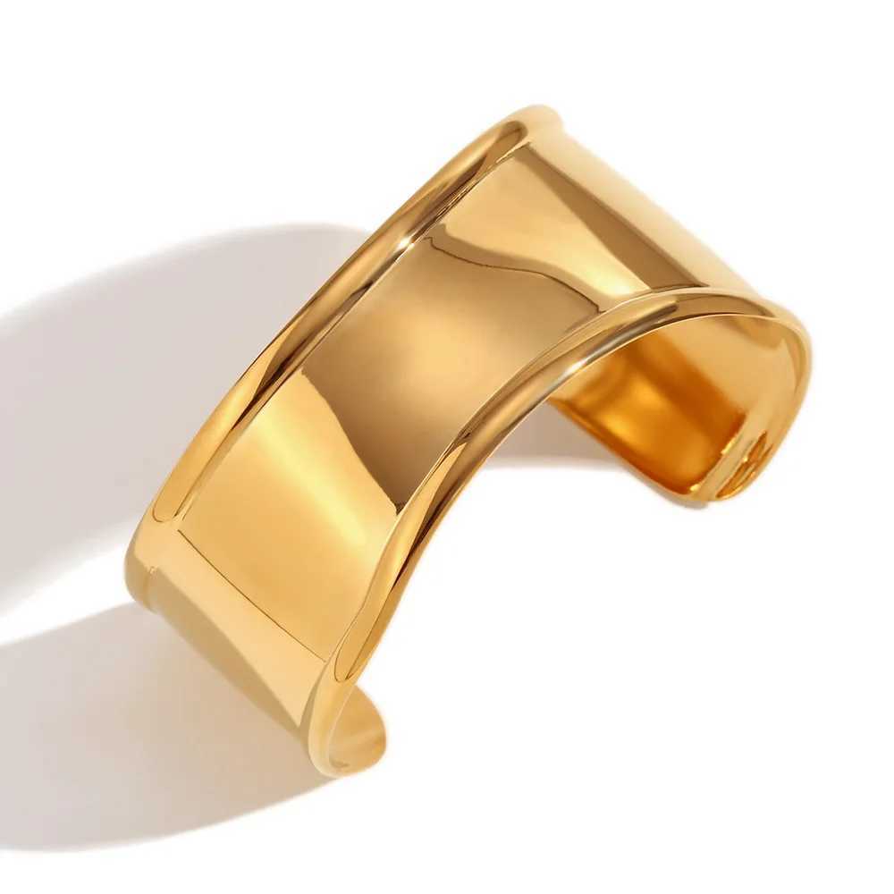 CARLIDANA High Quality Stainless Steel Metal Wide Cuff Open Bracelet Bangle Fashion Waterproof Personalized Unisex JewelryX240925