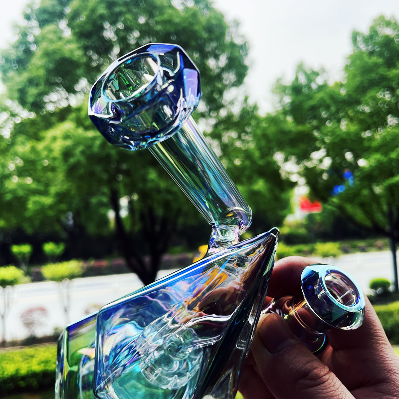 Glass Rainbow Chromed Waterpipe Recycle Bong Hookah Smokingpipe