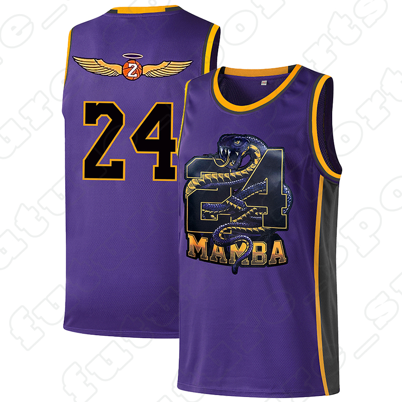 Men's Purple Basketball Jerseys Mamba 24 Snakeskin Figure Hip Hop Fashion Embroidered Stitched Sports Shirts Gifts for Breathable Basketball