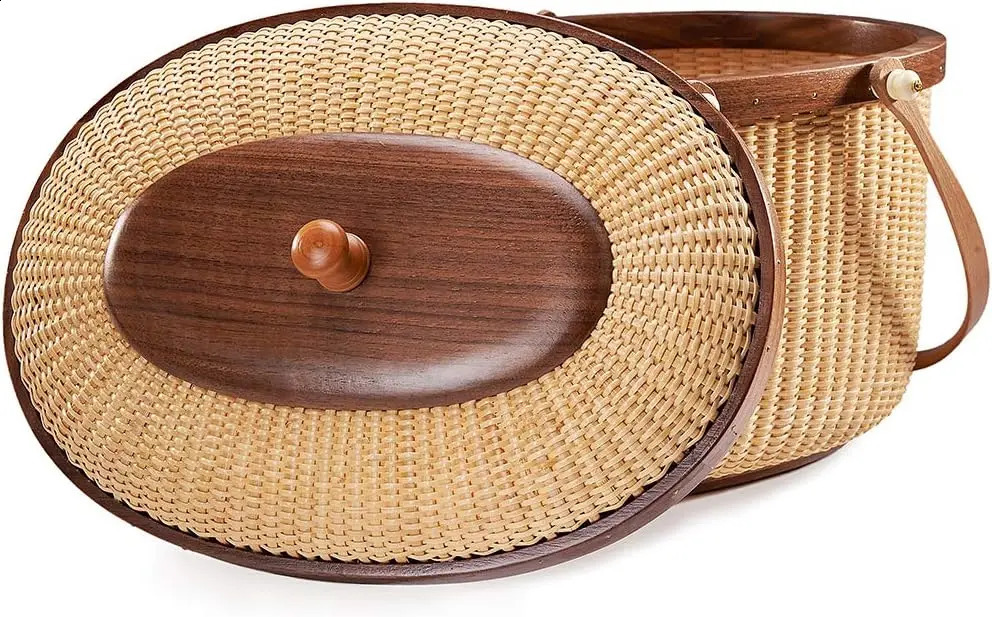 Nantucket Style Basket Rattan Handmade Products Womens Sewing Storage Double Swing Handle Handbag 240724