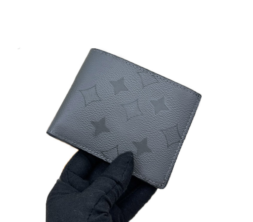 Elegant Men's Designer Multiple Wallet Luxury Fashion Graphite Short Purse with Classic Flower & Letter Premium Quality Titanium Small Card Holder Box and Dust Bag